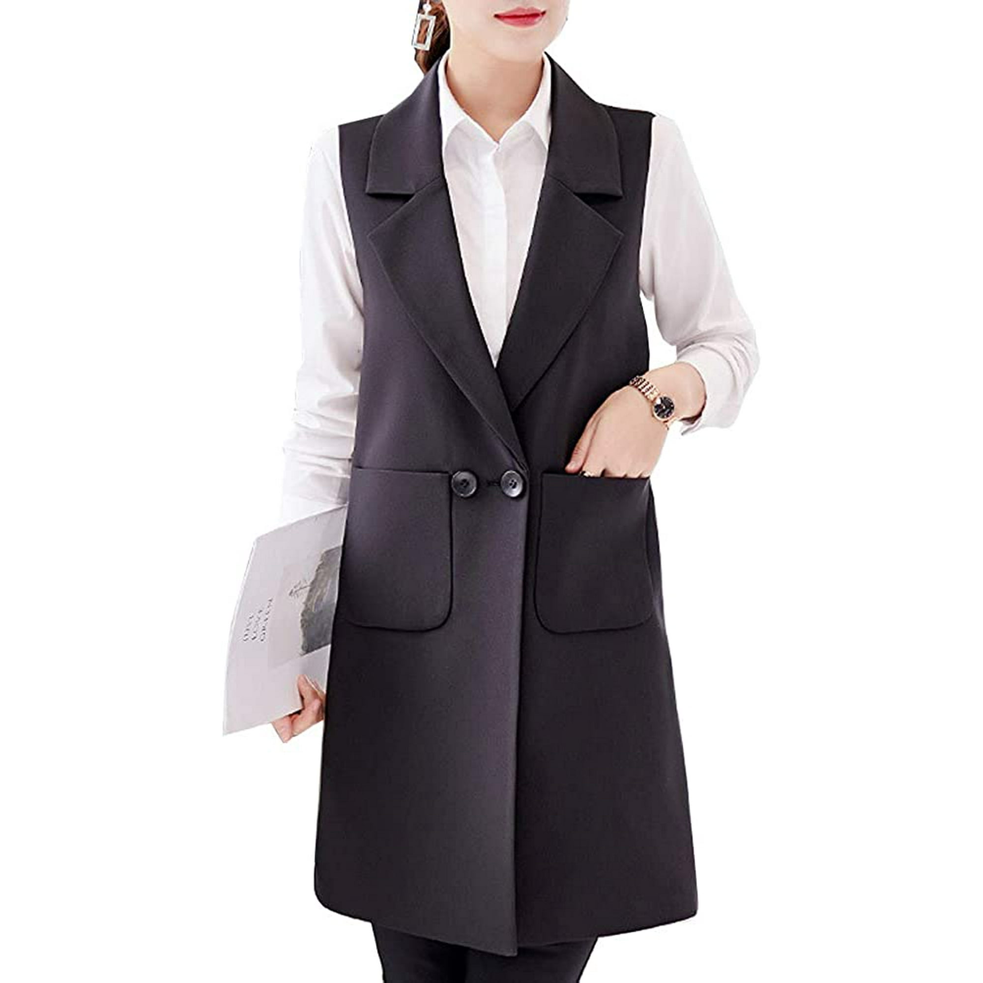 Meaneor Womens Oversized Open Longline Sleeveless Duster Blazer Jacket Coat